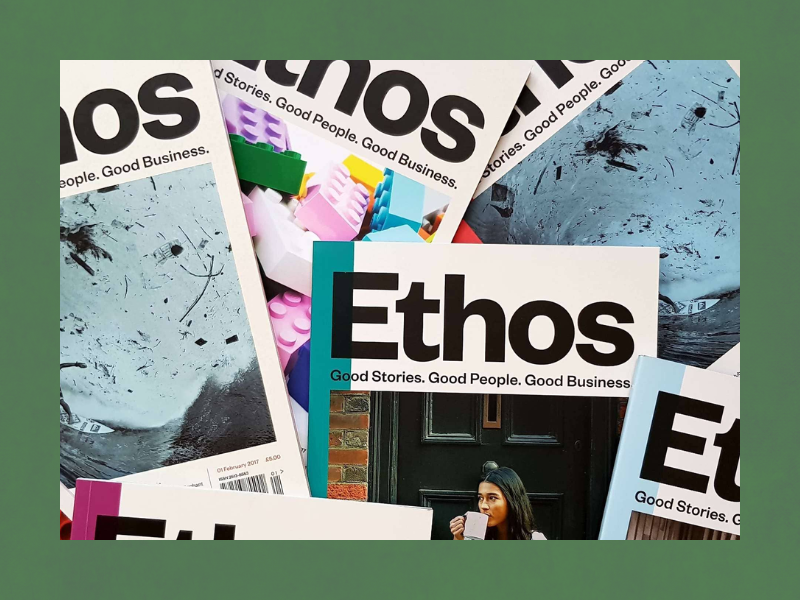 A pile of Ethos magazines.